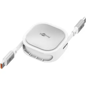 Goobay Selbstaufrollendes USB-C-Kabel, 1 m, weisssilber (1 m, USB 2.0, 15 W), Câble USB pas cher