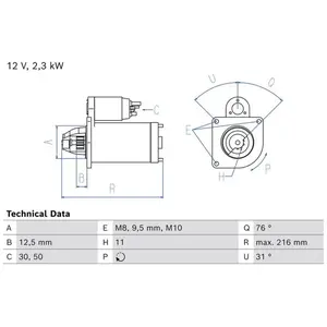 BOSCH Démarreur pour VOLVO: V50, S60, V40, V60, V70, S40, S80 (Ref: 0 986 026 100)