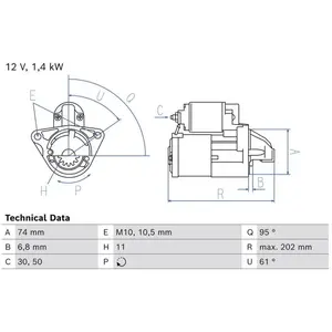 BOSCH Démarreur pour MAZDA: 3, 6, 2, CX-5, CX-30, CX-3 (Ref: 0 986 026 690)