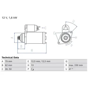 BOSCH Démarreur pour VOLKSWAGEN: Golf Cabriolet, Caddy, Passat, Jetta, Golf, T-Roc Cabriolet, Polo, Scirocco, New Beetle, Touran (Ref: 0 986 026 970)