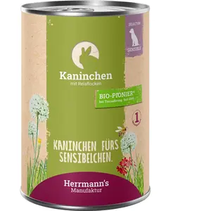 Herrmann's Selection Sensible 6 x 400 g pour chien - lapin, flocons de riz bio pas cher