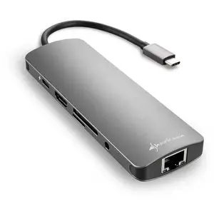 Sharkoon Combo (USB-C, 1 portion), Station d'accueil + hub USB, Gris pas cher