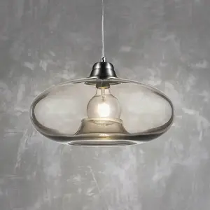 GLOBO Plafonnier rétro suspension ovale en verre de salon de couleur fumée Nino lights 3004012 pas cher