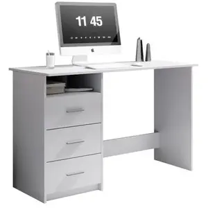 Bureau - EMOB - Adriano - 3 tiroirs - Blanc - Contemporain - Design pas cher