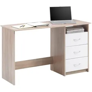 Bureau Adriano - EMOB - 3 tiroirs - Blanc - Chêne - Bois - Panneaux de particules pas cher