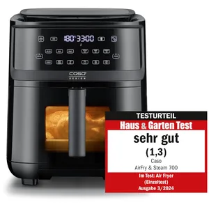 CASO AirFry & Steam 700 Friteuse à air chaud et cuiseur vapeur Les aliments sont croustillants à l'extérieur et juteux à l'intérieur Volume du panier extra large : 7 l, cuiseur vapeur & Airfryer, pas cher