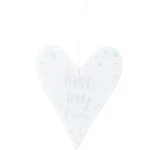 Pendentif c?ur en bois blanc et écriture argentée pas cher