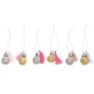 6 mini boules de Noël à paillettes et pompons fluo et pastelVendu parrakuten