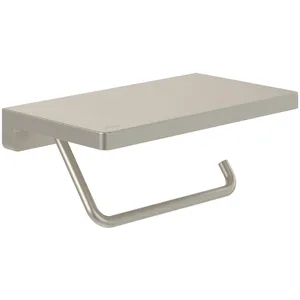 Villeroy & Boch Elements Striking Porte-papier toilette avec étagère, pour montage mural, en laiton, rectangulaire, nickel brossé mat