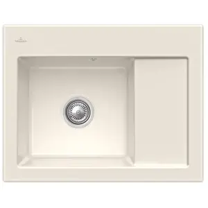 Evier 1 bac VILLEROY ET BOCH Subway 45 Compact 65 x 51 cm egouttoir a droite Creme CeramicPlus avec vidage manuel pas cher