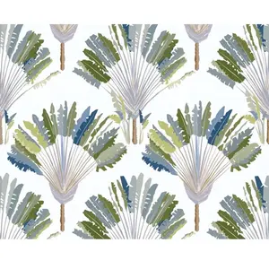 PALMBLADEREN BEHANG | Botanisch - groen wit blauw - "Architects Paper" A.S. Création Jungle ChicVendu parbol