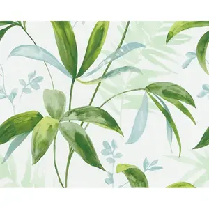 TAKKEN EN BLADEREN BEHANG | Botanisch - groen wit blauw - "Architects Paper" A.S. Création Jungle ChicVendu parbol