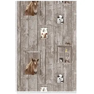 BOERDERIJDIEREN BEHANG | Kinderkamer - bruin - A.S. Création Little Stars pas cher