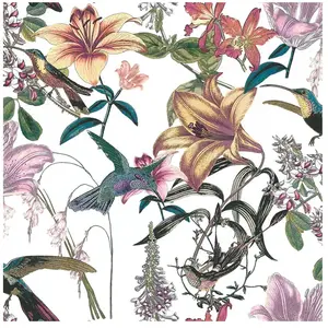 VOGELS EN BLOEMEN BEHANG | Botanisch & Dieren - meerkleurig bont - "Architects Paper" A.S. Création Jungle ChicVendu parbol