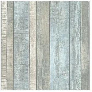A.S. Création Papier peint imprimé planches vieillies et colorées - Bleu Gris - 10 x 0,53 m