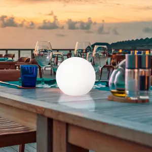 FHL easy! Dabus - moderne tuinlamp LED Bol incl. spie - Ø 25cm - IP44 - RGBW - met afstandsbediening - USB oplaadbaar - 3000K - Wit