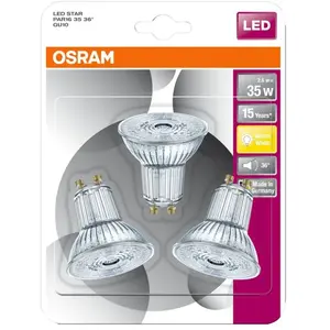 Comparateur de prix : OSRAM 3-pack LED lampen - GU10 - 2,6W - 230lm - 2700K warm wit - 36 gr...