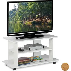 Relaxdays Meuble TV sur roulettes, 2 compartiments, Console TV, receiver, Table TV sur roulettes HlP 45 x80x40cm, blanc pas cher