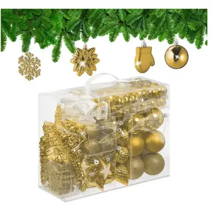 RELAXDAYS kerstballen set van 100 - plastic - onbreekbaar - mat - glanzend - glitters - 10 designs - goud pas cher