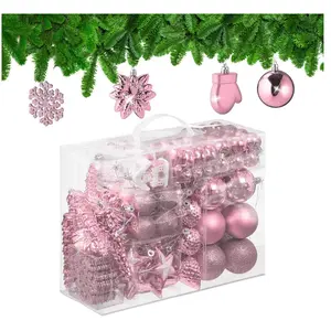 RELAXDAYS kerstballen set van 100 - plastic - onbreekbaar - mat - glanzend - glitters - 10 designs - roze pas cher