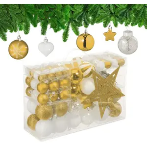 RELAXDAYS kerstballen - set van 101 - plastic - onbreekbaar - kerstpiek ster - goud/wit pas cher