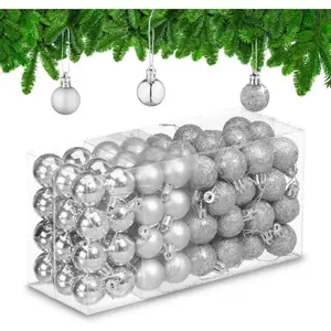 Relaxdays kerstballen set van 96 - plastic - 3 cm - mat - glanzend - glitters - onbreekbaar - zilver pas cher