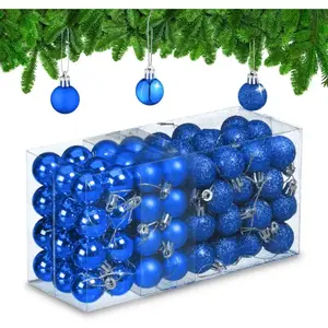 RELAXDAYS kerstballen set van 96 - plastic - 3 cm - mat - glanzend - glitters - onbreekbaar - blauw pas cher