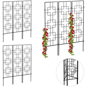 RELAXDAYS Treillis de jardin, métal, lot de 9, à planter, tuteur pour plantes grimpantes, 122 x 30,5 cm, jardin, noirVendu parbol