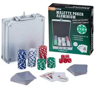 Relaxdays pokerset - 100 chips zonder waarde - 2 kaartspellen - 5 dobbelstenen - dealer-button