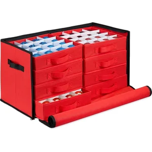 Relaxdays Boîte de rangement pour boules de Noël, 128 compartiments, 30,5 x 62 x 30,5 cm, rouge/noir pas cher