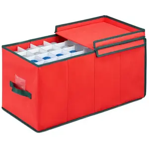 RELAXDAYS kerstballen opbergbox - voor 128 ballen - 30x30x60 cm - handgreep - rood-groen pas cher