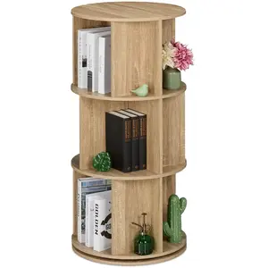 Relaxdays Petite bibliothèque rotative, aspect bois, pour vos livres et DVD, 15 compartiments, HxD : 104 x 50 cm, nature pas cher