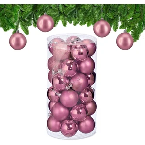 Relaxdays Kerstballen - set van 30 - plastic - Ø 6 cm - onbreekbaar - roze pas cher