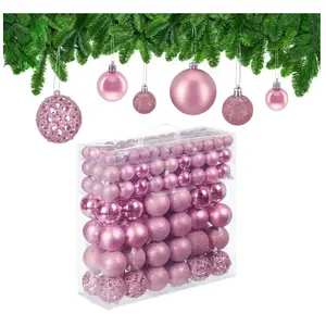 150x boules de Noël, paillettes, mates, brillantes, déco sapin, plastique, diamètre 3, 4 et 6 cm, roses - Relaxdays pas cher