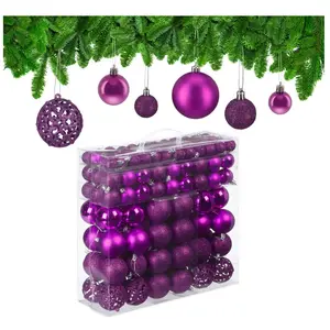 Relaxdays kerstballen - set van 150 - mat - glanzend - glitters - plastic -   3, 4, 6 cm - paars-roze pas cher