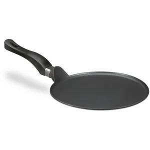 Relaxdays Poêle à crêpes en fonte d’aluminium 25 cm, revêtement antiadhésif, entretien facile, bord plat, noir