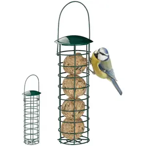 RELAXDAYS Mangeoire pour oiseaux à accrocher, lot de 2, borne à nourriture pour oiseaux, avec toit, fer 31 cm, vert foncé pas cher