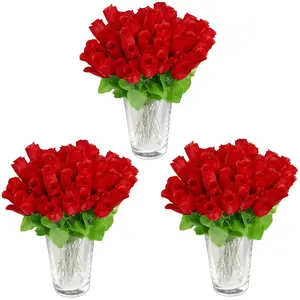RELAXDAYS 144 x Kunstrosen rot, Kunstblumen, künstliche Dekoblumen, mit Stiel und Blättern, rote Köpfe, Dekopflanzen, H: 26cm, red pas cher
