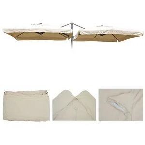 Mendler Revêtement De Parasol T44 8 Baleines 3x3m Polyester Pour Double Parasol T44   Crème Avec Flap pas cher