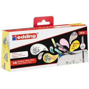 Edding 1200 viltstiften set - 14 kleuren - Incl 2 mandala wenskaarten pas cher