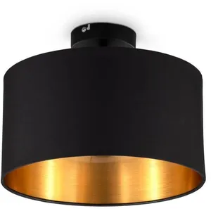 B.k.licht - i Plafonnier en tissu noir-or i 1 douille E27 i Ø30 cm i S... pas cher
