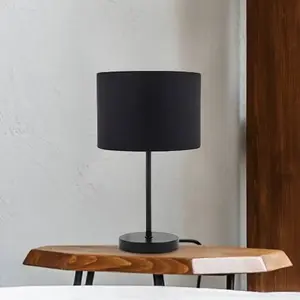 B.k.licht - lampe de table, abat-jour en tissu noir-or, douille E27, ø 20cm, interrupteur câble, câble de 140cm, livrée sans ampoule, lampe de chevet pas cher