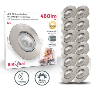 B.K.LICHT set de 12 spots LED 5W encastrables nickel mat orientables pas cher