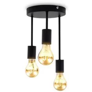B.K.LICHT Plafonnier rétro à 3 flammes I E27 I noir mat I métal I Ø19 x 31 cm I sans ampoule I chambre I salon pas cher