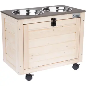 Modern Living Rangement en bois Inari avec double gamelle 53x30x43,5cm chien pas cher