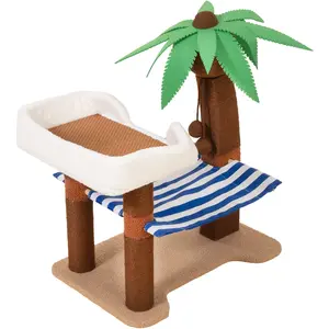 TIAKI Arbre à chat palmier avec hamac rayé marron chat pas cher