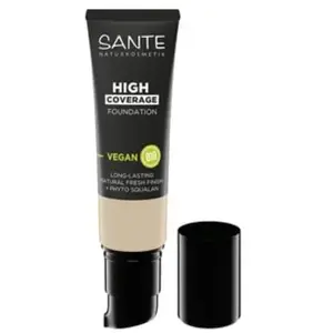 SANTE Naturkosmetik High Coverage Natural Foundation 04 Cool Beige Fond de teint végétalien avec peptides bio, avec un fort pouvoir couvrant et une finition naturelle, formule nourrissante et durable,Vendu parflaconi