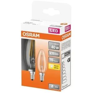 OSRAM - Boite de 2 LED flamme verre clair 4W E14 470lm 2700K chaud pas cher