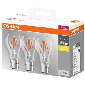OSRAM Boite de 3 Ampoules LED standard filament 7W B22 - Blanc chaudVendu parcdiscount