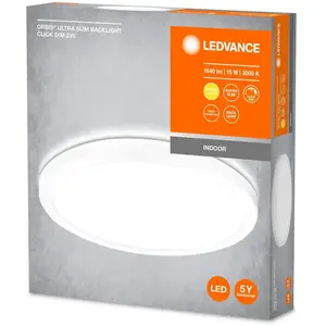 LEDVANCE Plafonnier ORBIS Ultra Slim 235mm, blanc, 15W, 1640lm, lumière blanche chaude homogène (3000K) + rétro-éclairage, gradation en trois étapes via interrupteur mural, ultra-slim, protection IP20 pas cher